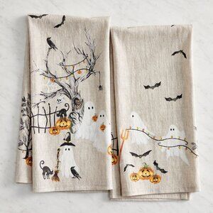 Pottery Barn Scary Squad Cotton Tea Towels NEW Set of 2 Halloween Ghosts Spooky